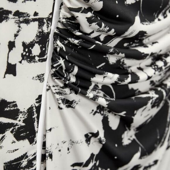 Zara Printed Asymmetrical One Shoulder Mini Dress Black & White Print US L - Picture 6 of 7